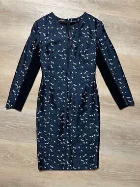 Yigal Azrouël Falling Leaf Print Long Sleeve Zip Front Sheath Dress 6